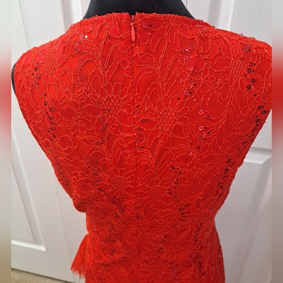 NWT Candalite Petite Cherry Red Lace & Sequin Formal Gown - Picture 8 of 12